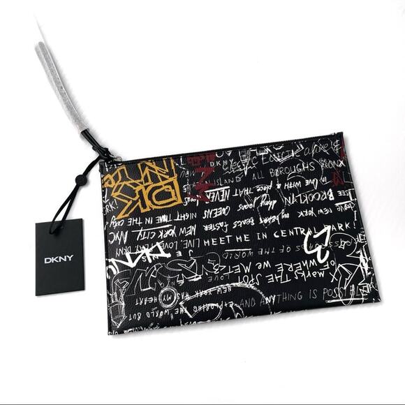 NWT DKNY wristlet graffiti pattern black with street style graffiti art - Picture 1 of 8